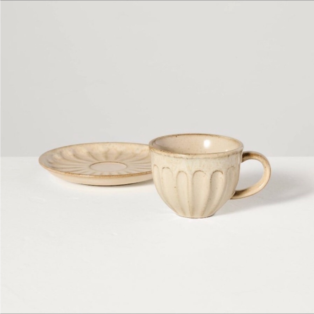 4.5oz Fluted Stoneware Espresso Cup & Saucer Tan - Hearth & Hand™ with Magnolia - Picture 4 of 8